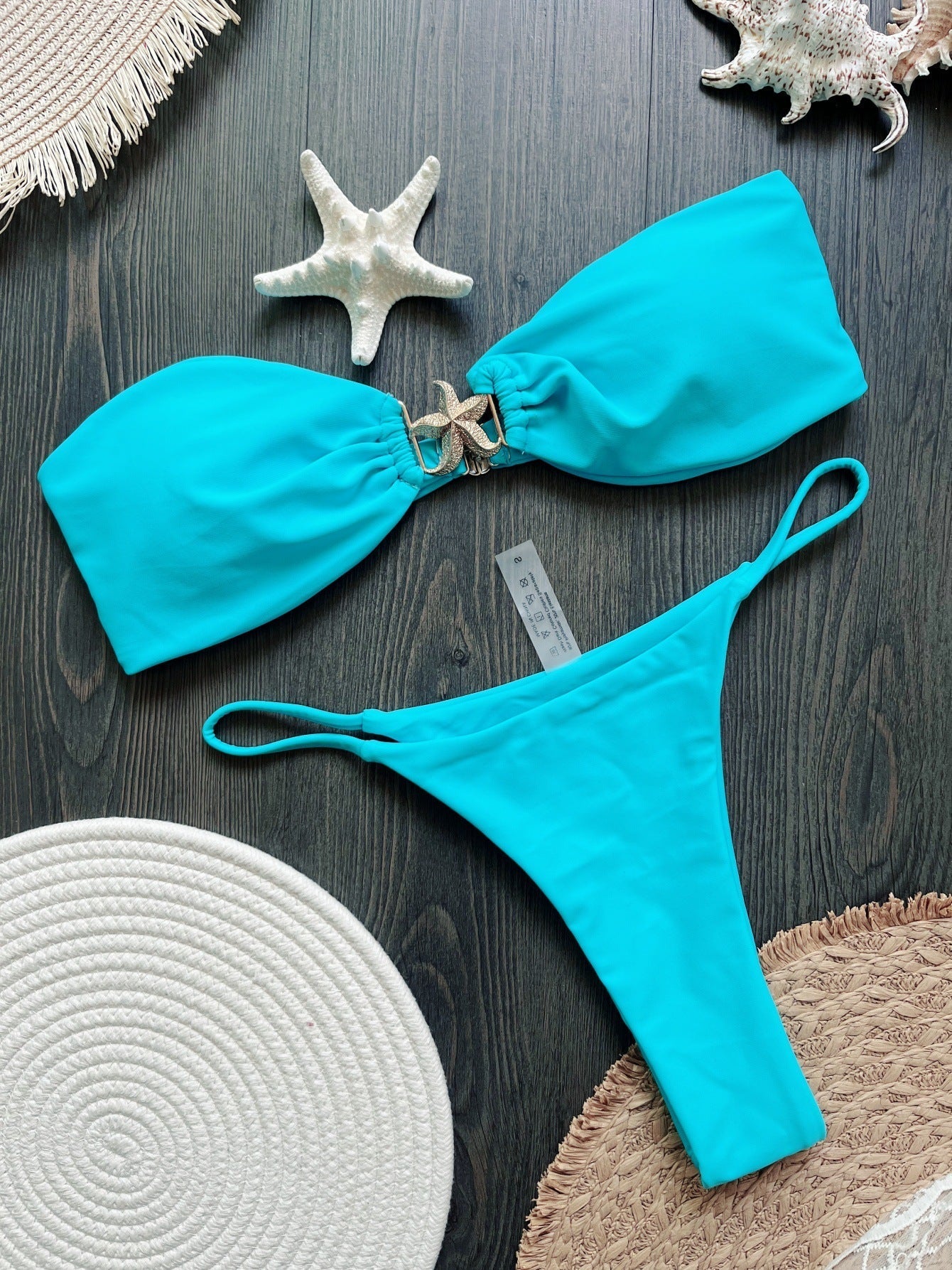 Nylon Fabric Five-Pointed Star Accessories Solid Color Bikini Sexy Backless Split Swimsuit Bikini Bella Mia
